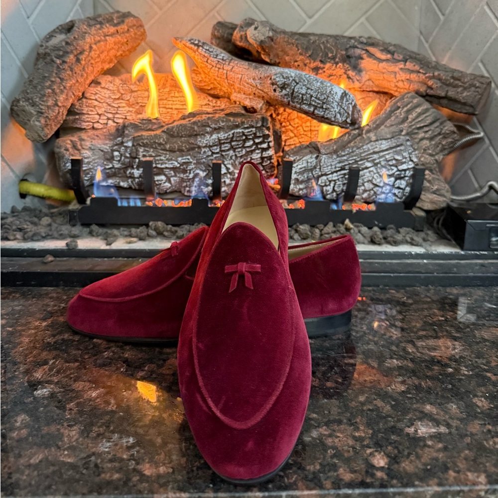 Smythe & Digby Wine red Velvet Loafers